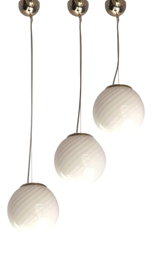 Milky-White Sphres Murano Glass Pendant Lights by Simoeng, Set of 3