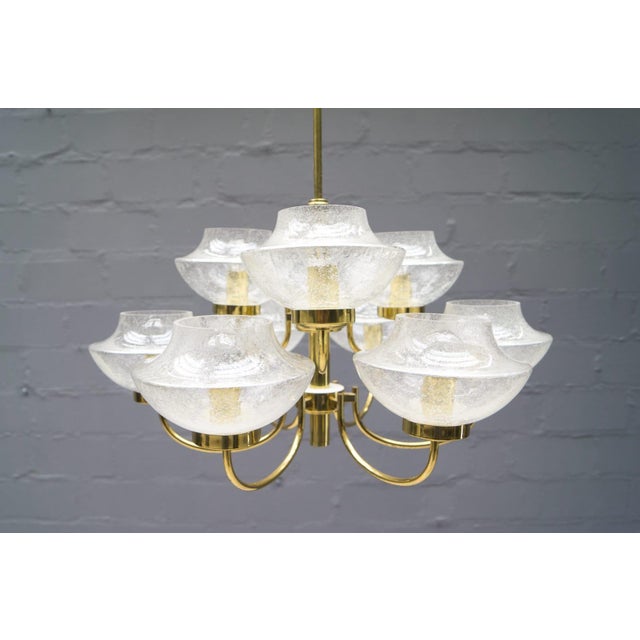 Vintage Glass and Brass Chandelier with Nine Heads, 1960s For Sale - Image 14 of 14
