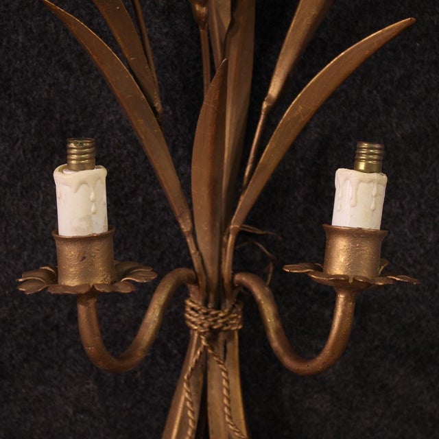 French Gilded Iron Wall Lights, 1960, Set of 2 For Sale - Image 6 of 13