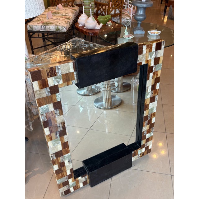 Marquis Collection Beverly Hills Wall Mirror Stone Pen Coconut Shell Wood For Sale - Image 9 of 12