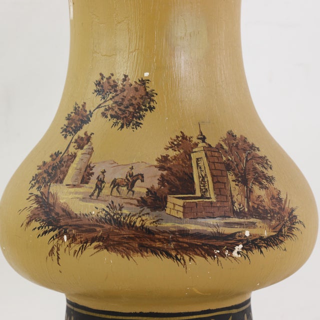 Mustard Vintage Hand Painted Table Lamp Mustard Yellow Country Landscape With Bridge and Foliage Motif For Sale - Image 8 of 12