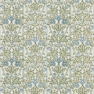 Morris & Co. Oak & Blossom Wallpaper in Thyme/Woad For Sale