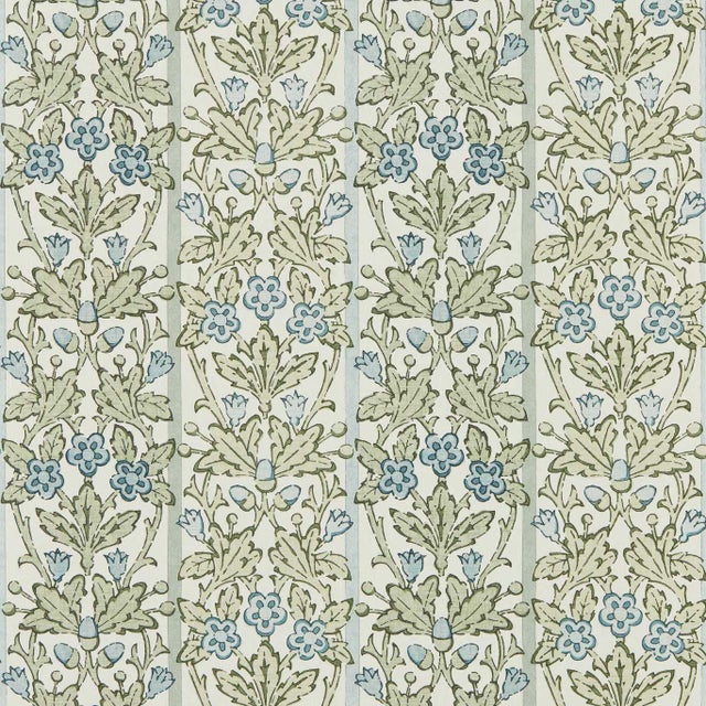 Morris & Co. Oak & Blossom Wallpaper in Thyme/Woad For Sale
