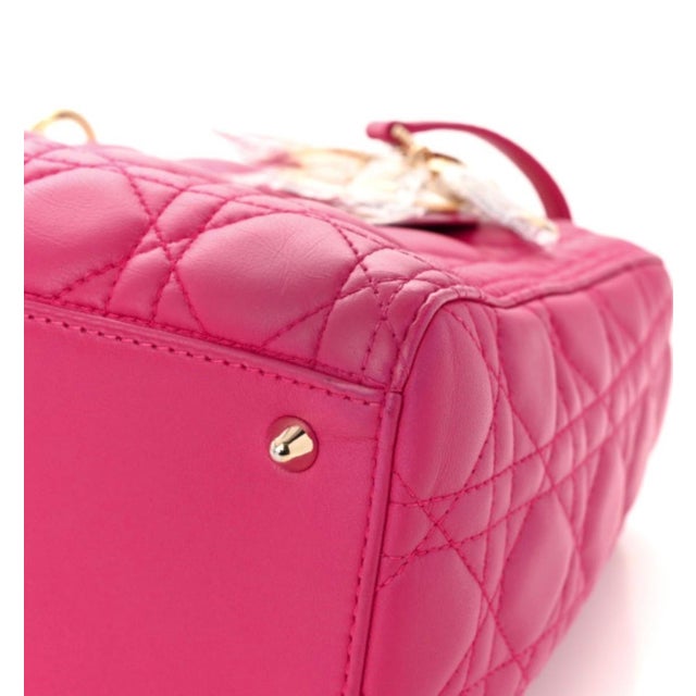 Red Christian Dior Lady Dior Large Lambskin Hot Pink / Fuschia Handbag, Excellent For Sale - Image 8 of 18