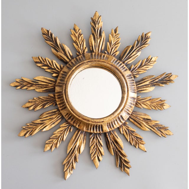 Gold Mid Century French Giltwood Sunburst Mirror For Sale - Image 8 of 8