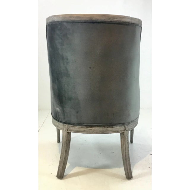 Wood Transitional Gray Velvet Button Back Lounge Chair For Sale - Image 7 of 8