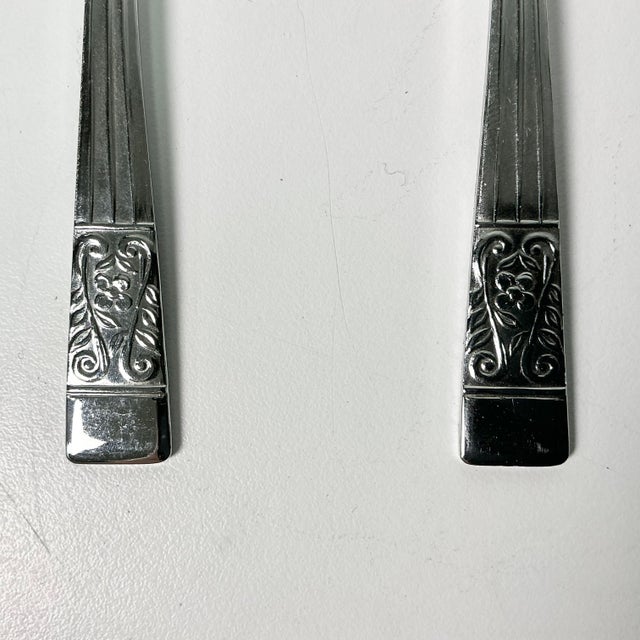 1970s Vintage Boho Chic Chippendale Stainless Steel Petit Four Serving Forks - Set of 3. For Sale - Image 5 of 9