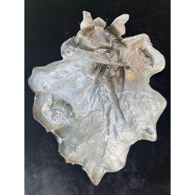 Silver Vintage Art Nouveau Style Winged Fairy Leaf Wall Plaque Tray For Sale - Image 8 of 9
