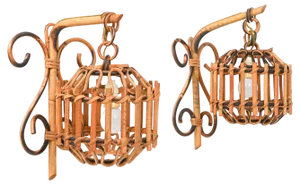 Louis Sognot Style Sconces in Bamboo and Rattan, 1960s