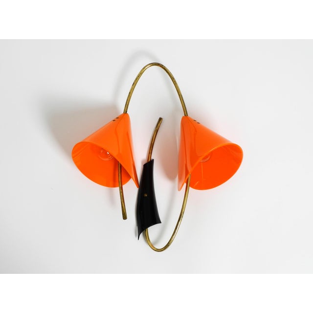 Large Italian Mid-Century Modern Brass Wall Lamp with Orange Acrylic Glass Shades, 1950s For Sale - Image 18 of 18