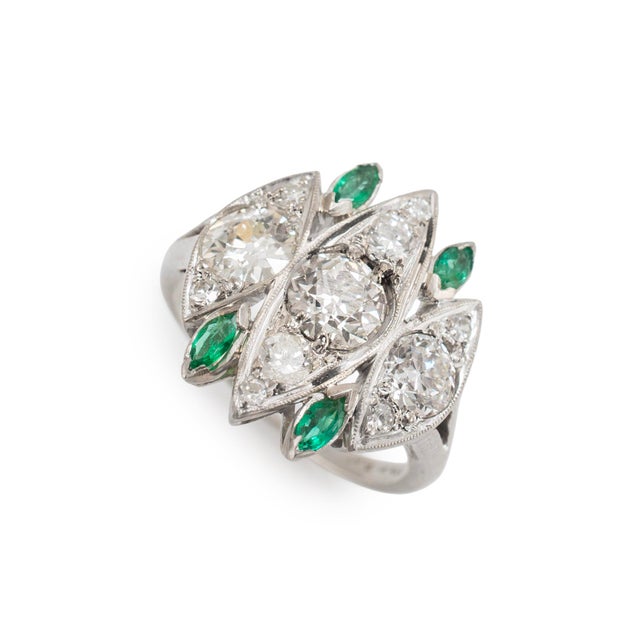 Gender: Ladies Metal Type: 900 Platinum Ring Size: 8 Thick: 1.75 mm Head & Measures: 19.15 mm by 17.75 mm Weight: 7.71...