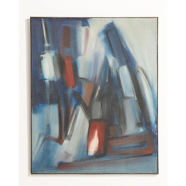 Blue 1960s France Blue Composition Painting For Sale - Image 8 of 15