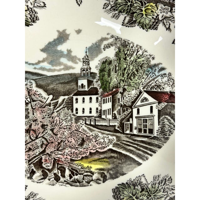 Mid 20th Century Johnson Bros Friendly Village England Vintage Village Green 11" Scalloped Bowl For Sale - Image 5 of 7
