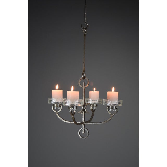 Iittala Mid-Century Modern Wrought Iron and Glass Ceiling Candle Holder from Iittala, 1970s For Sale - Image 4 of 12