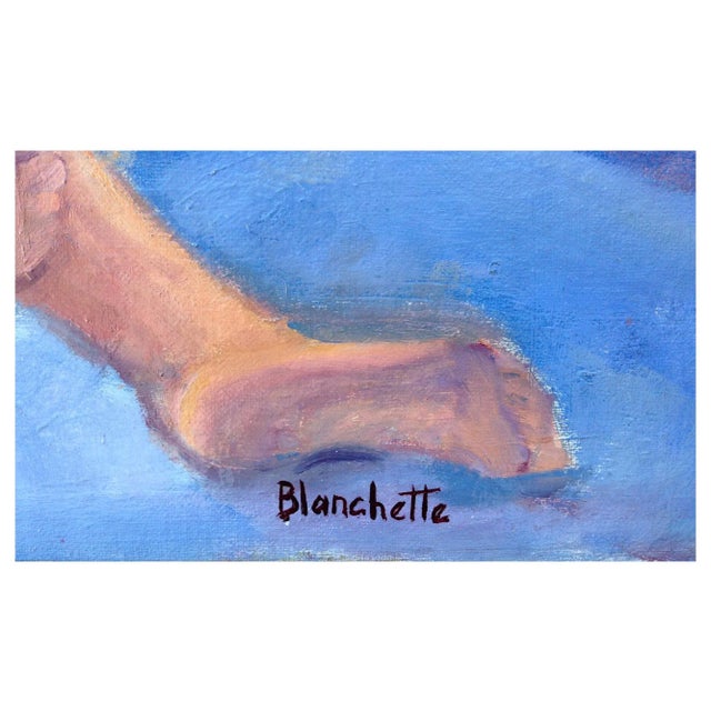 Mid Century Nude Study, Reclining Figure on Blue Original Oil by Jon Blanchette For Sale In Monterey, CA - Image 6 of 6