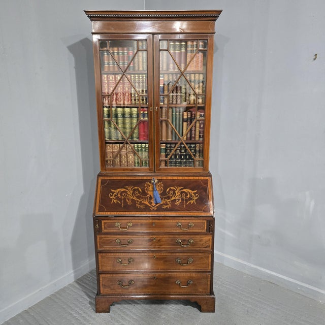 Georgian Inlaid Bureau Bookcase, 1790s For Sale - Image 4 of 18