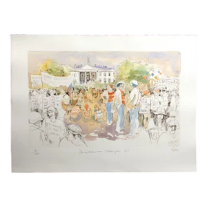 William Papas "Demonstrators, Washington Dc" Signed Hand Colored Etching Artwork