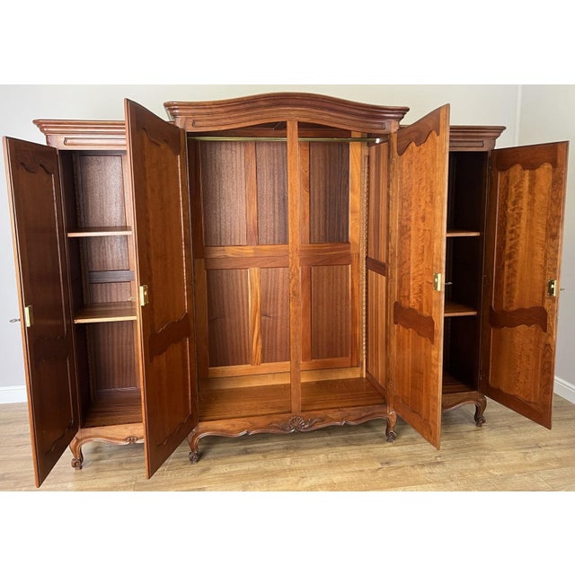Vintage French Louis XVI Style Carved Oak 4-Door Armoire For Sale - Image 11 of 12