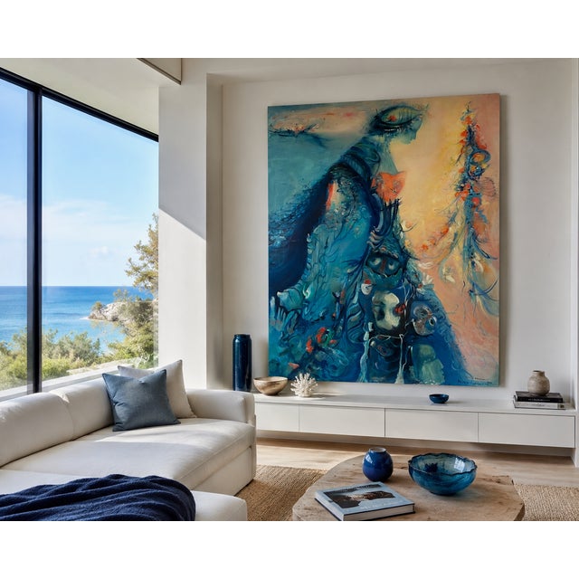 A striking monumental oil on canvas by French artist Julia Musson-Laboureau (1927-2024), signed and dated 1982. This...