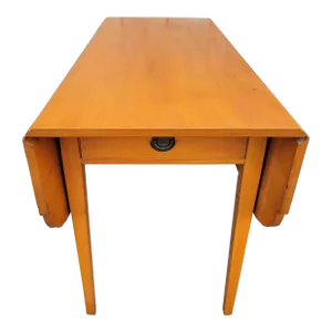 1940s American Solid Maple Drop Leaf Breakfast Table With One Drawer