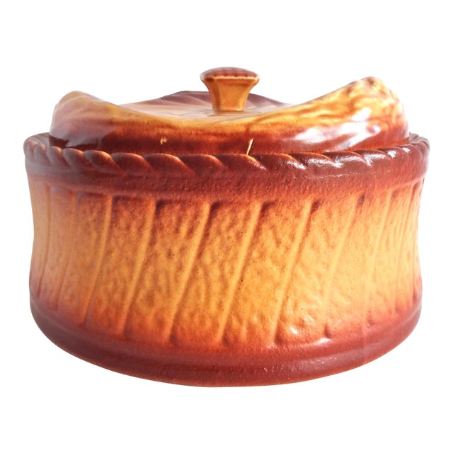 Antique French Trompe l'Oeil Puff Pastry Brown Faience Terrine For Sale