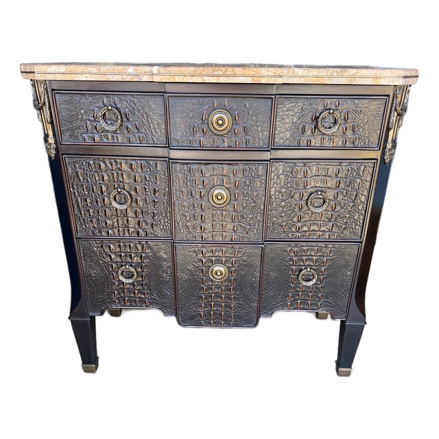Theodore Alexander Marble Top Crocodile Embossed Three Drawer Chest For Sale