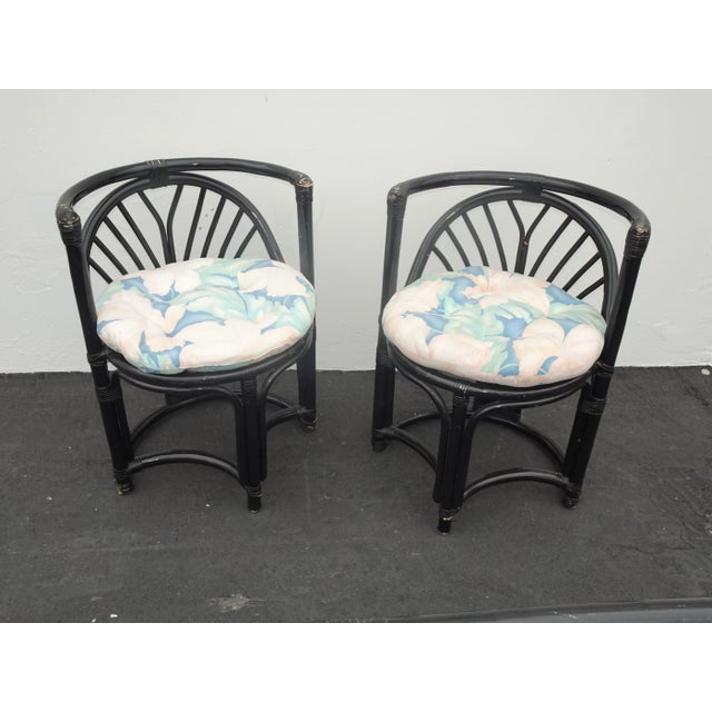 Mid Century Paul Frankl Style Bamboo Rattan Bistro Oval Dining Table W 2 Chairs For Sale - Image 11 of 13