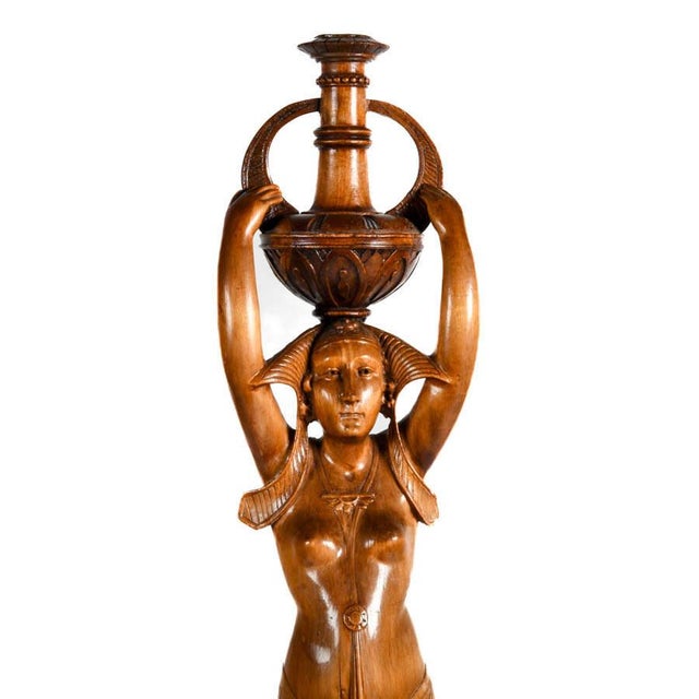 Egyptian Revival Carved Wood Figural Pedestal Side Table For Sale In Greensboro - Image 6 of 10