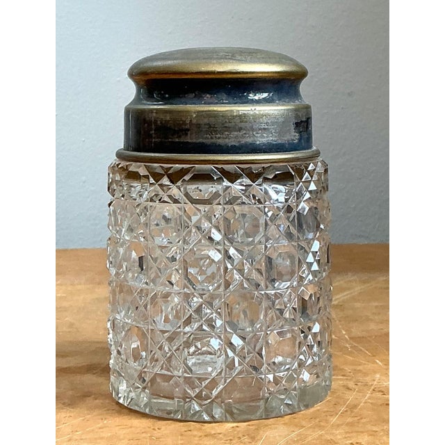 Antique Monogrammed Metal Topped Glass Vanity Jar For Sale - Image 16 of 18