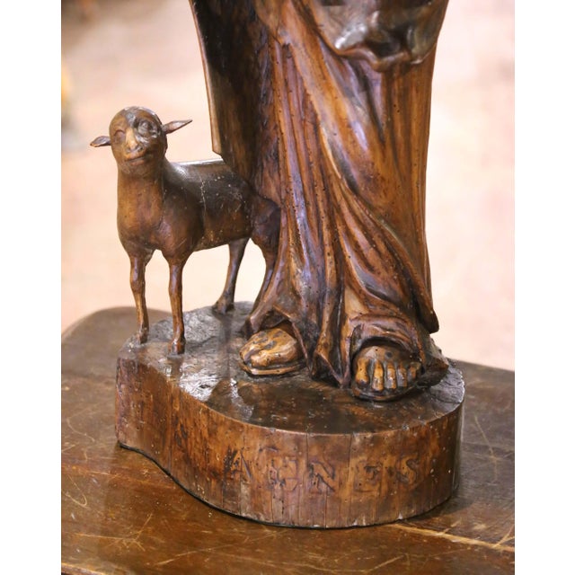 18th C. French Carved Walnut Figure of Saint John the Baptist With Lamb For Sale - Image 4 of 6