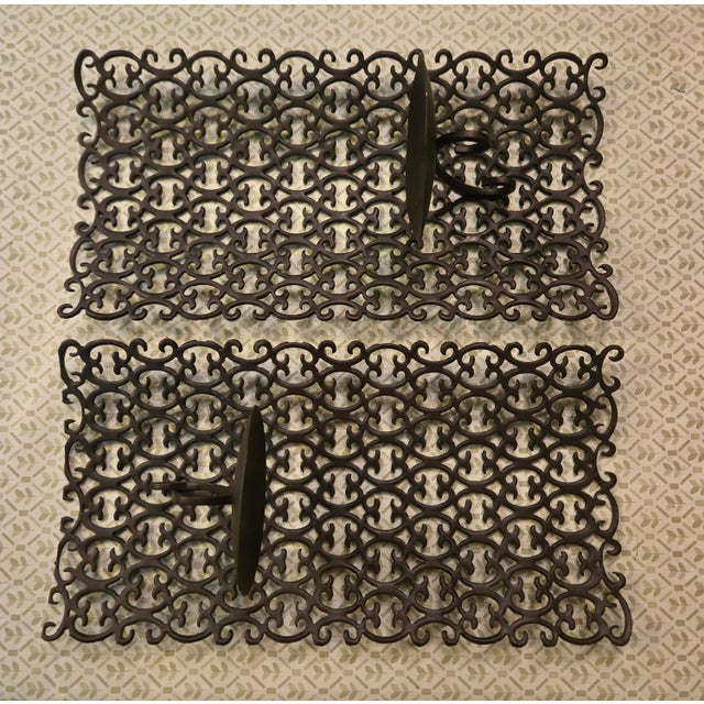 Vintage Mid Century Metal and Iron Wall Mount Pillar Candle Holder Set For Sale In Saint Louis - Image 6 of 7