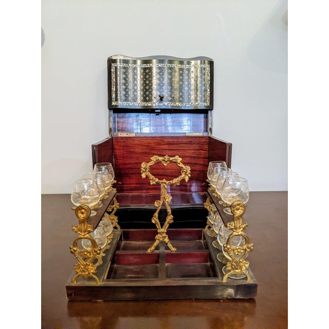 Napoleon III Liquor Cellar Mother of Pearl Boulle Marquetry, France 19th Century Very good condition for it's age. Superb...