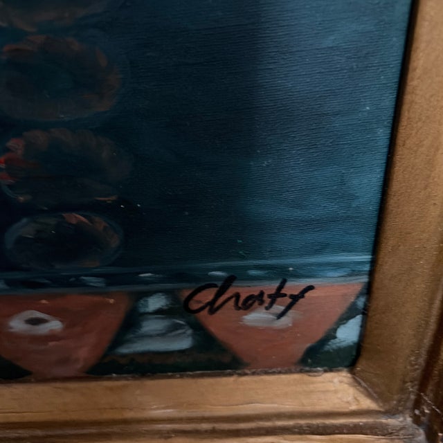 Textile 1960s Grand Scale Orientalist Seated Egyptian Woman Painting in Ornate Baroque Gilt Frame For Sale - Image 7 of 12