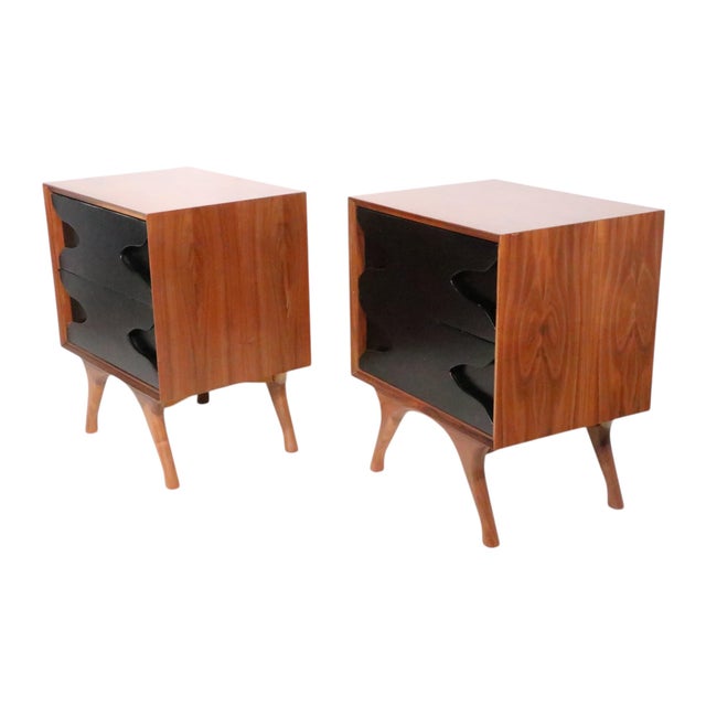 Mid-Century Modern 1950's Pair of Nightstands Newly Refinished For Sale - Image 3 of 17