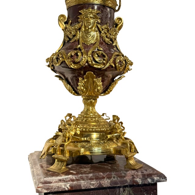 21st Century French Style Marble Pedestal and Candelabra With Brass Accents - 2 Pieces For Sale - Image 9 of 10