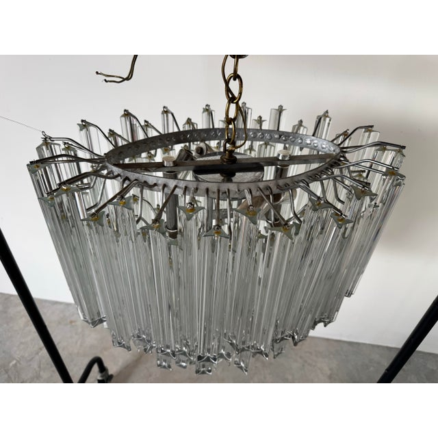 Transparent 70's Vintage Italian Venini Tiered Clear Murano Glass Chandelier For Sale - Image 8 of 12