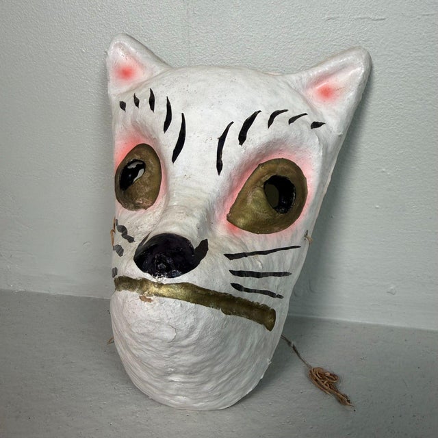 Mid-Century Modern Vintage Japanese Kitsune Papier-Mâché Mask, 1960s For Sale - Image 3 of 9