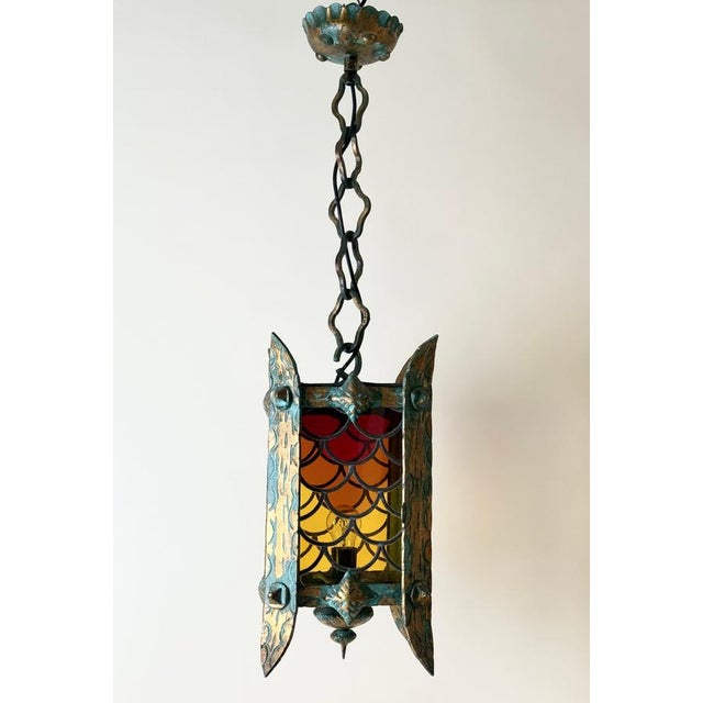 Italian Giant Hanging Lantern with Glass,1960s For Sale - Image 10 of 18