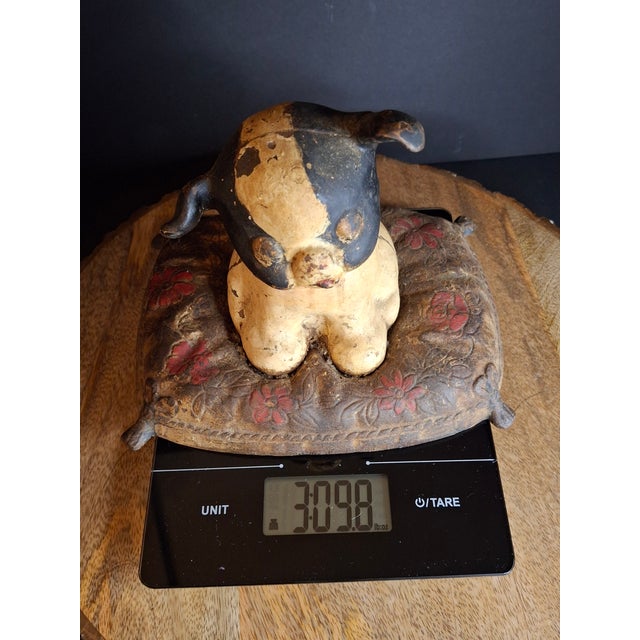 Antique Hubley Cast Iron Fido on Pillow Still Penny Bank, Original Paint C. 1920s For Sale - Image 17 of 17