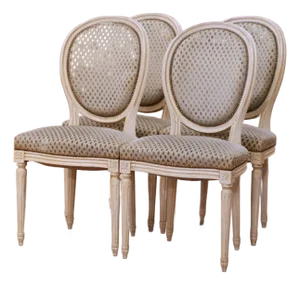 Mid-Century French Louis XVI Painted Dining Side Chairs With Fabric, Set of 4