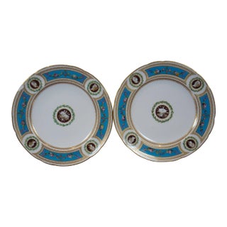 Late 19th Century Antique 1862 Minton International Exhibition Jeweled Turquoise Plates- Set of 2 For Sale