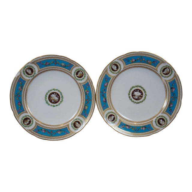 Late 19th Century Antique 1862 Minton International Exhibition Jeweled Turquoise Plates- Set of 2 For Sale