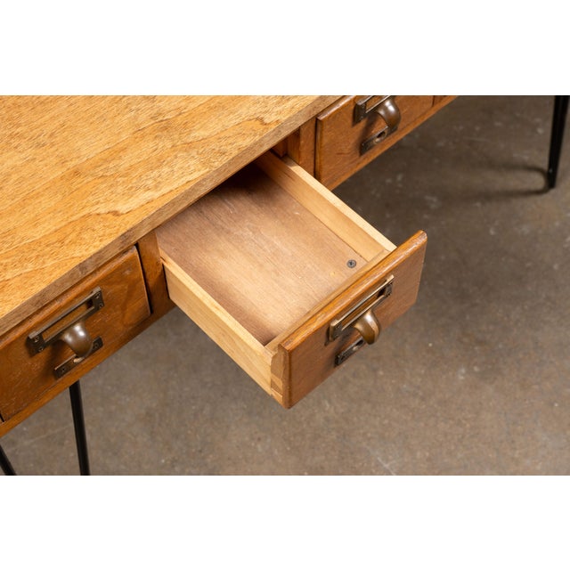 Vintage Oak Card Catalog on Hairpin Legs For Sale - Image 9 of 9