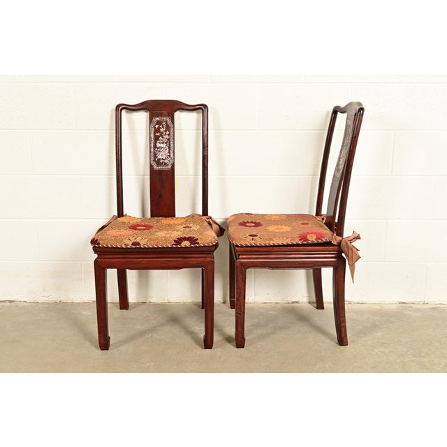 Antique Chinese Carved Rosewood Dining Chairs With Mother of Pearl Inlay, Circa 1890s For Sale In South Bend - Image 6 of 15