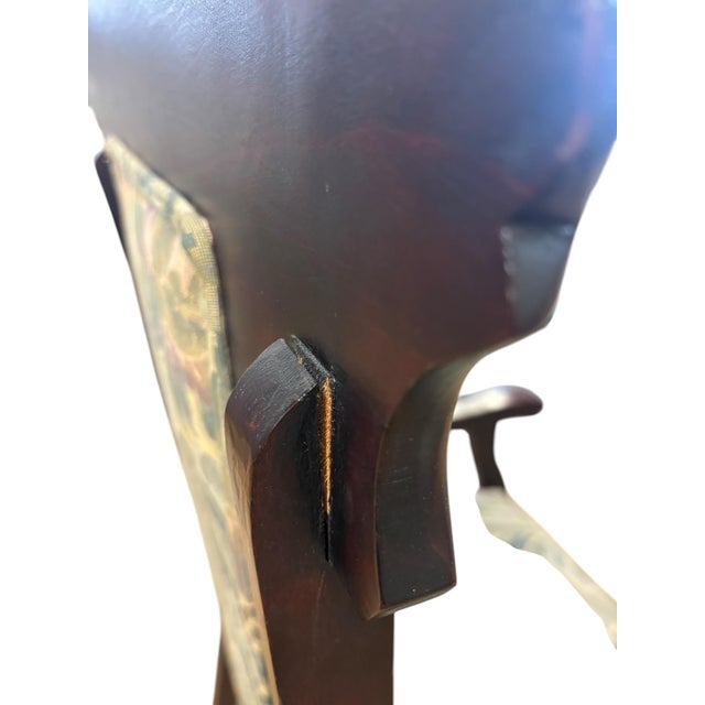 Traditional Mahogany Accent Armchair With William Morris Style Upholstery For Sale - Image 10 of 12
