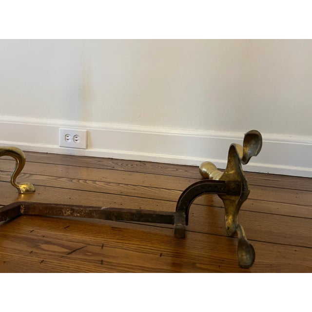 Vintage 1980s Polished Brass Andirons, Pair For Sale - Image 4 of 7