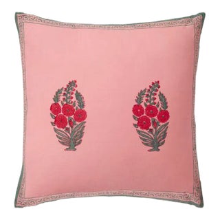 Roza-Gulshan Coral Pink Reversible Pillow Cover, 20"x20" For Sale