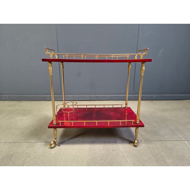 Italian Lacquered Goatskin Parchment Serving Bar Cart by Aldo Tura, 1960s For Sale - Image 11 of 17