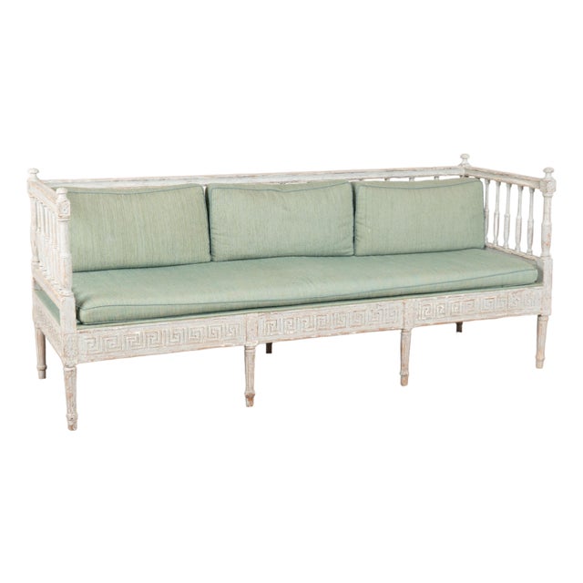 19th Century Swedish Gustavian Gray Painted Bench Settee For Sale