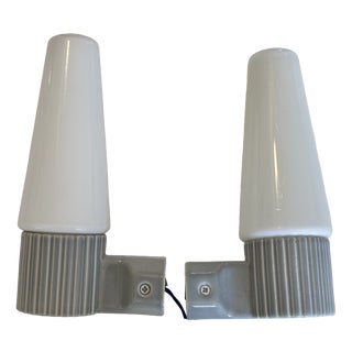 Mid-Century Modern Wall Lights in Opaline Glass and Ceramic by Sigvard Bernadotte for Ifö, 1960s, Set of 2 For Sale